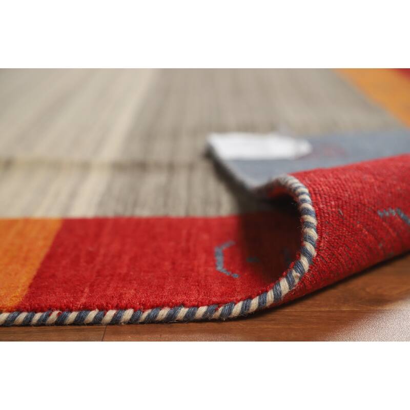 Hand Knotted Oriental 100% Wool Carpet Tribal Bordered Beige & Ivories Gabbeh Area Rug - 9' 9'' X 6' 8''