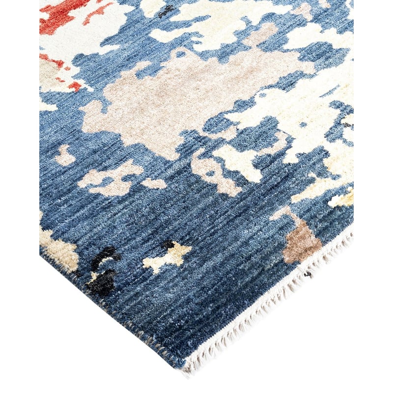 Ikat One-of-a-Kind Hand-Knotted Area Rug - Navy, 9' 4" x 12' 4" - 9' 4" x 12' 4"
