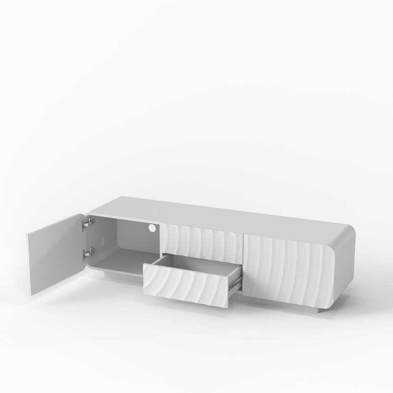 58" TV Console, Modern Spiral Wave Design TV Stand with Storage Cabinet and 2 Drawers