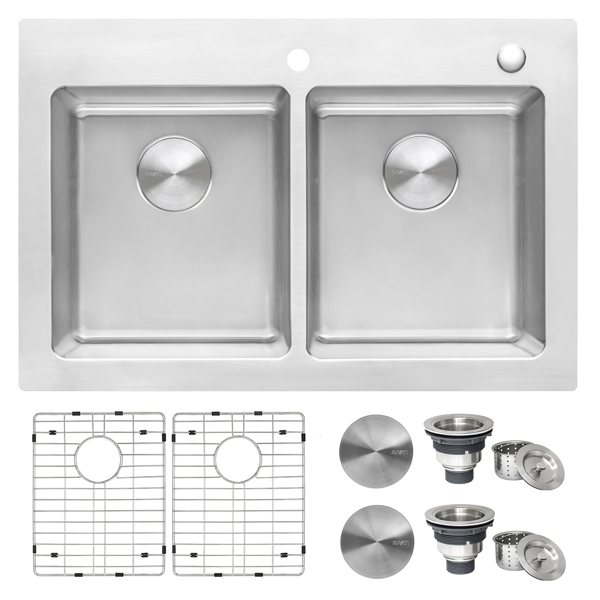 Ruvati 33 x 22 inch Drop-in Topmount Kitchen Sink 16 Gauge Stainless Steel 50/50 Double Bowl - RVM5150 - Silver - 8' x 11'