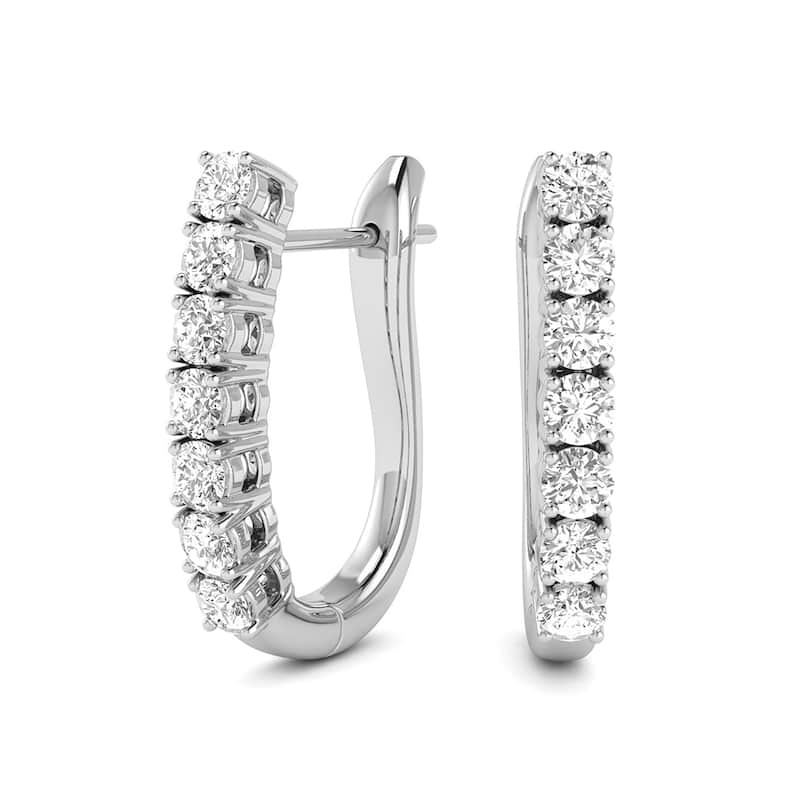 Marquee Almost 3/4 Carat TW Omega Back Diamond Hoop Earrings in 14K White Gold