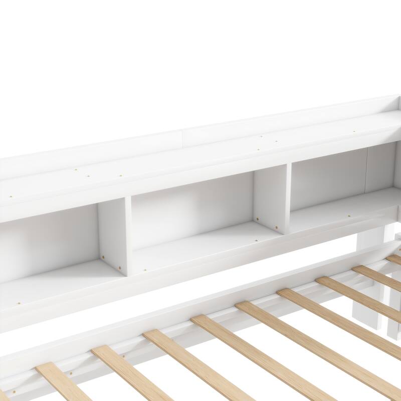 Twin Size L-shaped Bookcases Bed with Power Outlets, USB Charging Ports