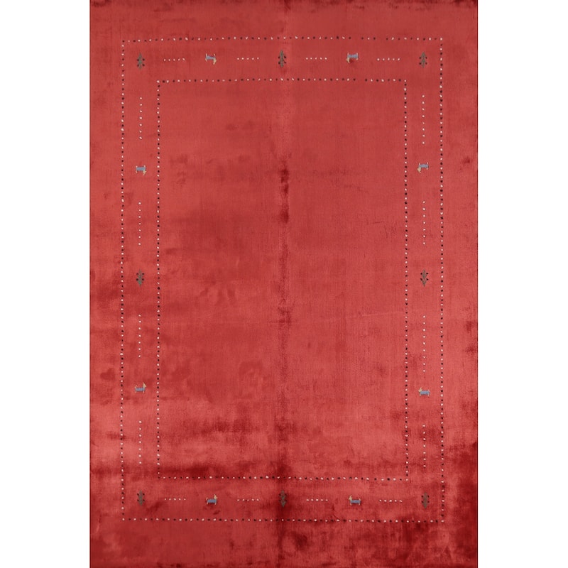 Tribal Gabbeh Indian Area Rug Handmade Red Modern Wool Carpet - 5'4" x 7'6"
