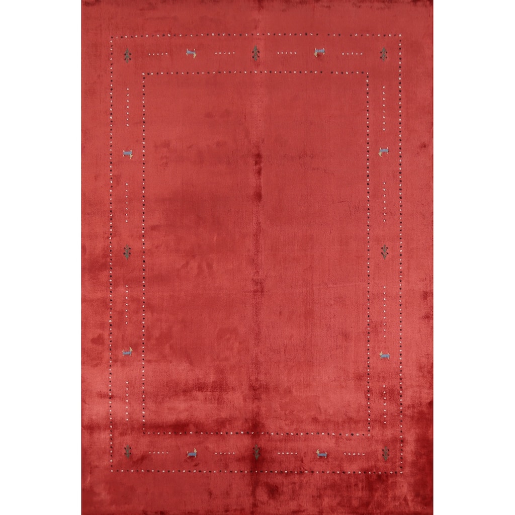 Tribal Gabbeh Indian Area Rug Handmade Red Modern Wool Carpet - 5'4" x 7'6"