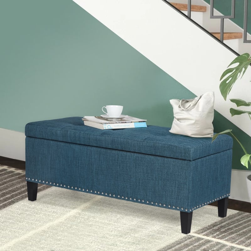 Adeco Storage Ottoman Bench 41" Tufted Fabric Footrest