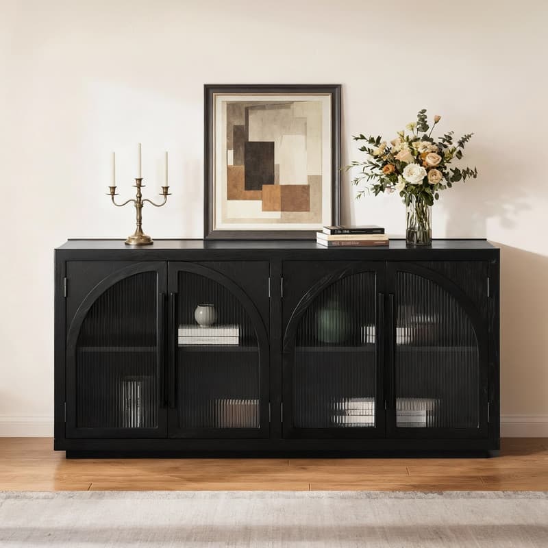 Spruce & Spring Modern American Black Oak Sideboard, Stylish Storage Buffet Cabinet for Dining & Living Room