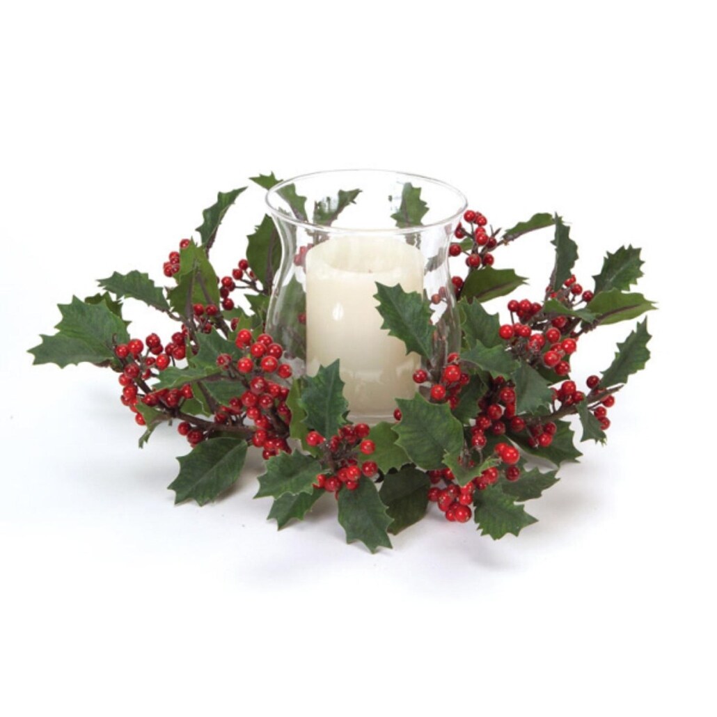 Shop 13 Red Holly Berries Hurricane Glass Christmas Candle Holder