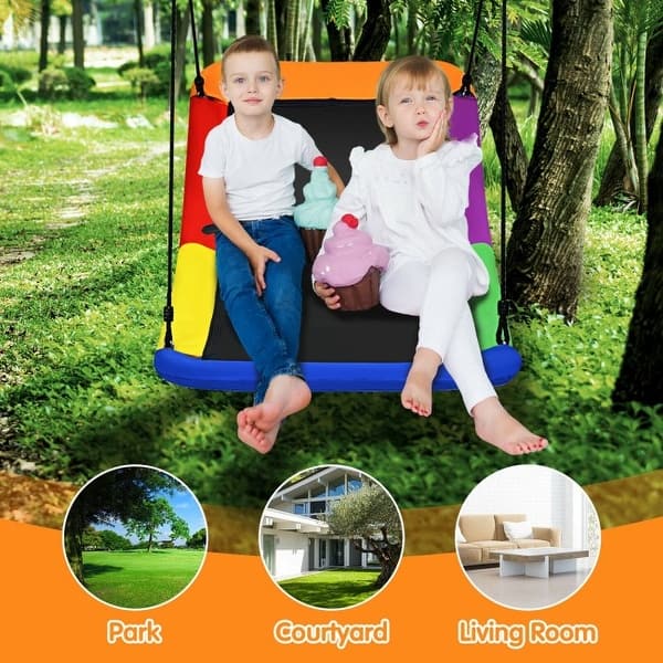40 Inch Saucer Tree Outdoor Round Platform Swing With Pillow And Handle - Costwa