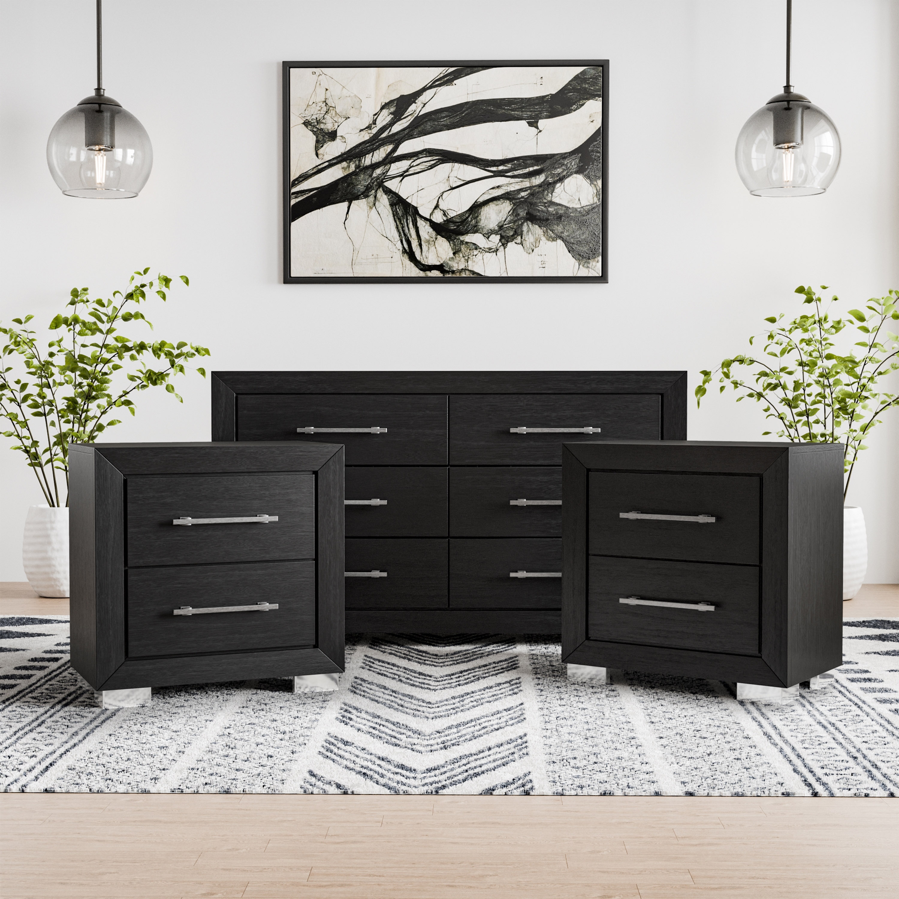 Furniture of America Alaric Modern 3-Piece Black Wood Dresser and 2-Nightstand Bedroom Set
