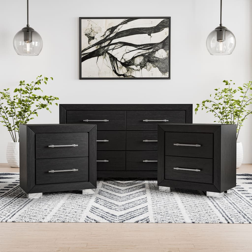 Furniture of America Alaric Modern 3-Piece Black Wood Dresser and 2-Nightstand Bedroom Set