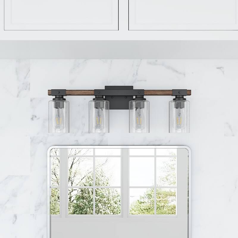 Farmhouse Bathroom Vanity Light Fixture Over Mirror with Clear Glass Shade - 4-Light