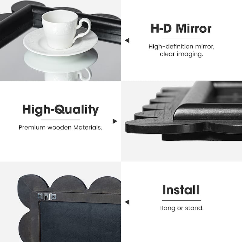 Glitzhome 42.5"H Modern Black Wood Frame Wavy Rectangle Wall Mirror - 22.75"L x 42.5"H