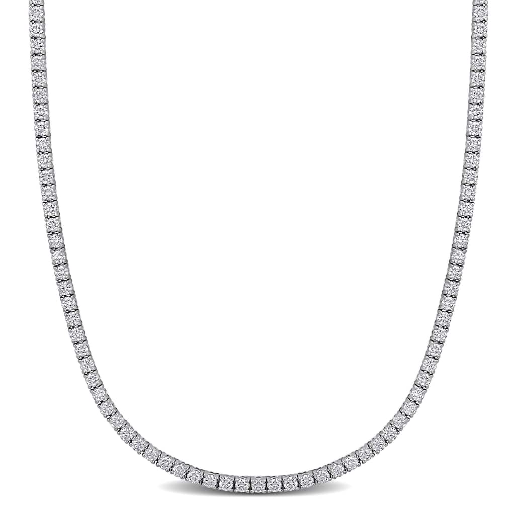 Miadora 7 4/5ct TW Lab-Grown Diamond Tennis Necklace in 14k White Gold - 16 in