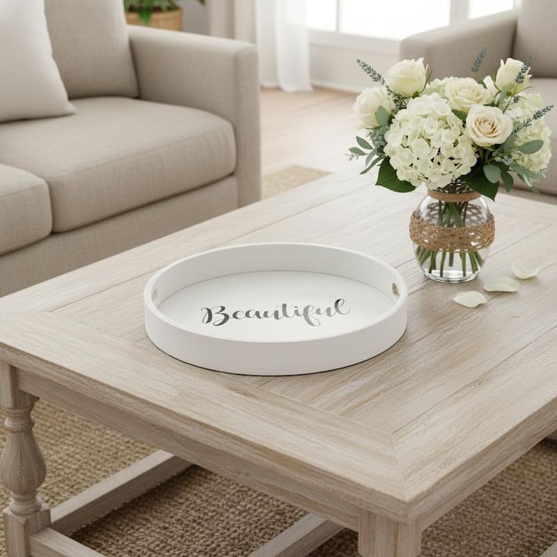 HomeRoots 14" Gray And Black Beautiful Round Serving Tray With Handles - 13.75 in. x 1.65 in. x 13.75 in. - Black/Gray - 13.75 in. x 1.65 in.  x 13.75 in.