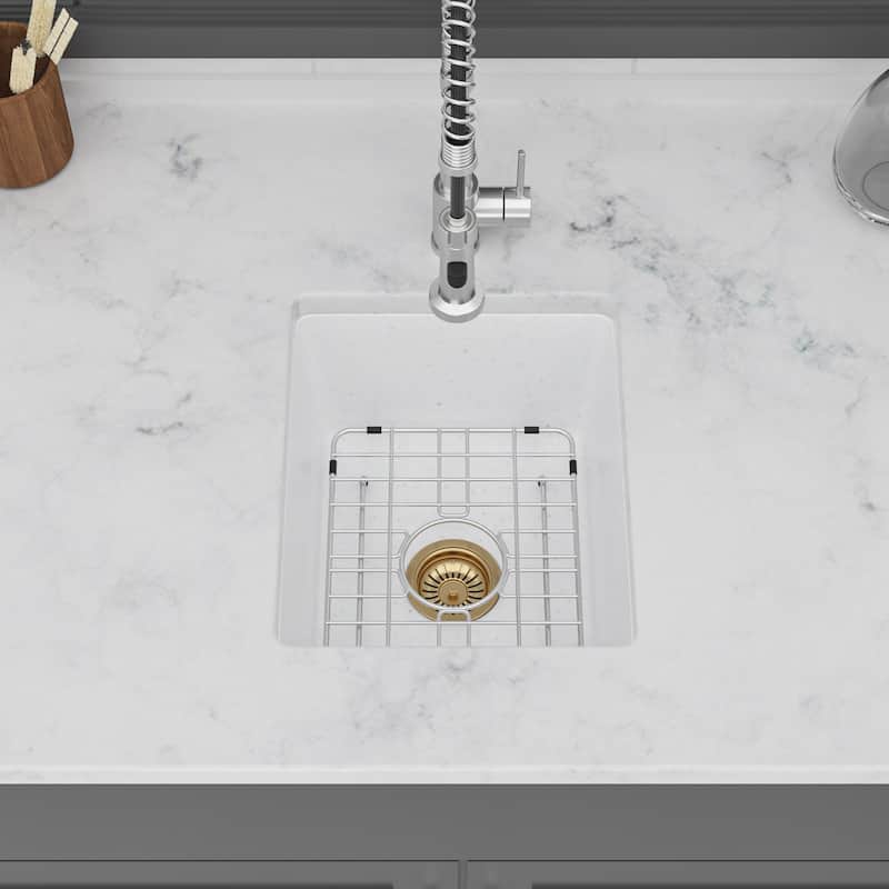 Kitchen Sink 14.82" x 17.55" x 8.38" Granite Composite Undermount Single Bowl Kitchen Sink - White