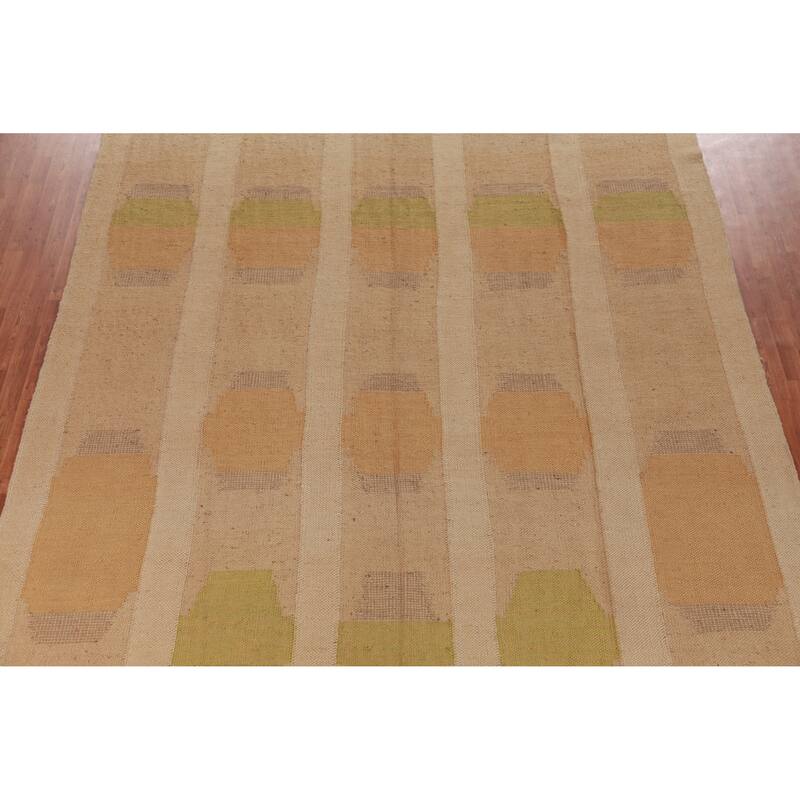 Hand Woven Oriental 100% Jute Carpet Southwestern Modern Peach Kilim Area Rug - 14' 1'' X 9' 11''