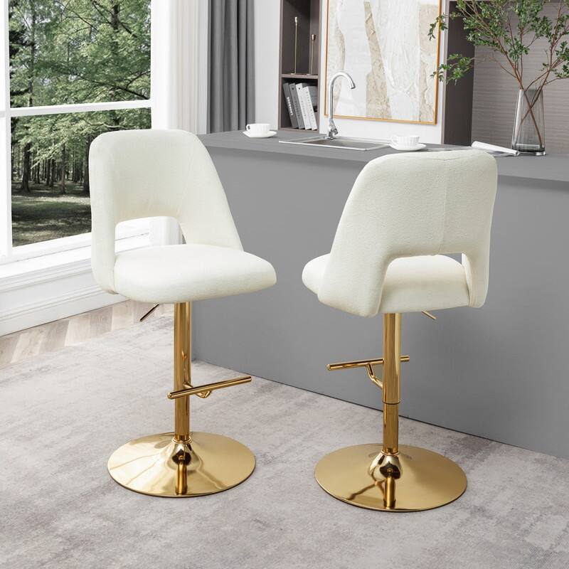 Best Quality Furniture Adjustable Textured Fabric Barstools with Chrome Finish Base (Set of 2)