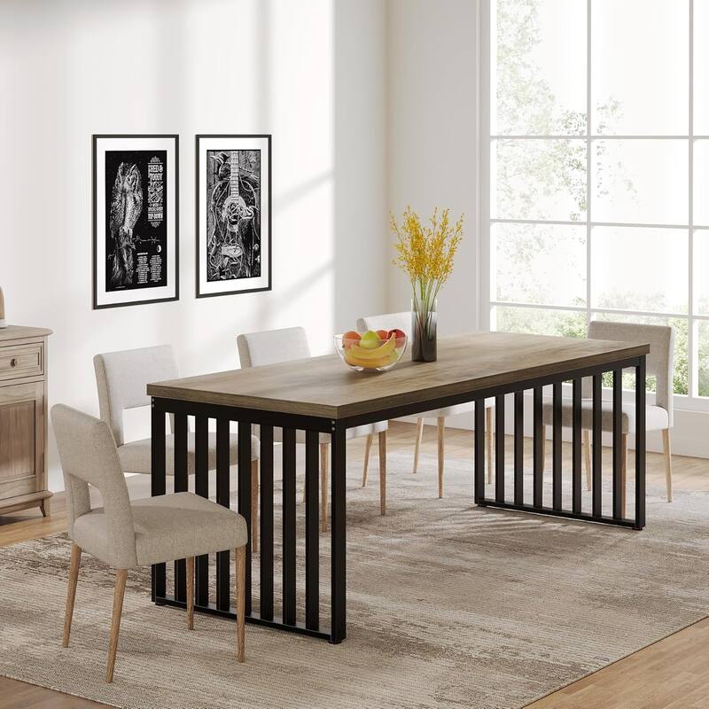 78.74" Industrial Rectangle Dining Table, Wood Kitchen Table for Living & Dining Rooms