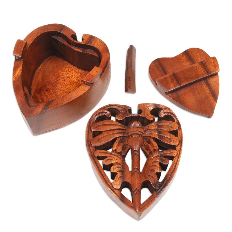 Novica Handmade Tenderness Of A Dragonfly Wood Puzzle Box