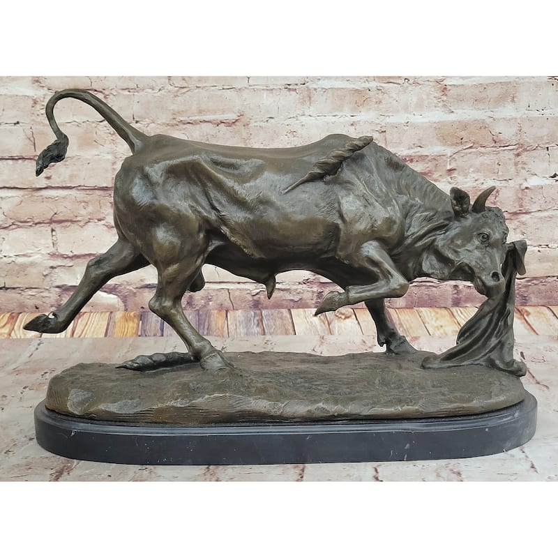Dynamic Bronze Bull Sculpture By Comeolera – Charging Bull With Cape On Oval Base