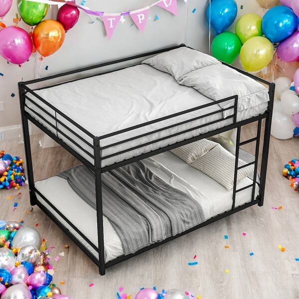 slide 2 of 8, Full Over Full Bunk Bed,Safety Guard Rails,Heavy Duty Space-Saving for Home Black