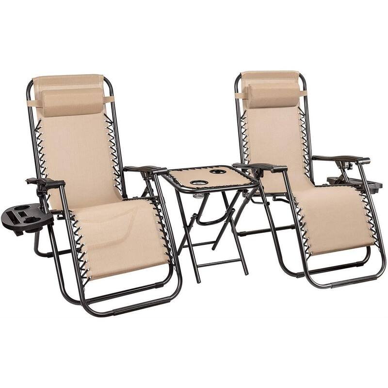 Homall Zero Gravity Chairs Outdoor Folding Recliners Adjustable Lawn Patio Lounge Chair with Side Table and Cup Holders - Brown