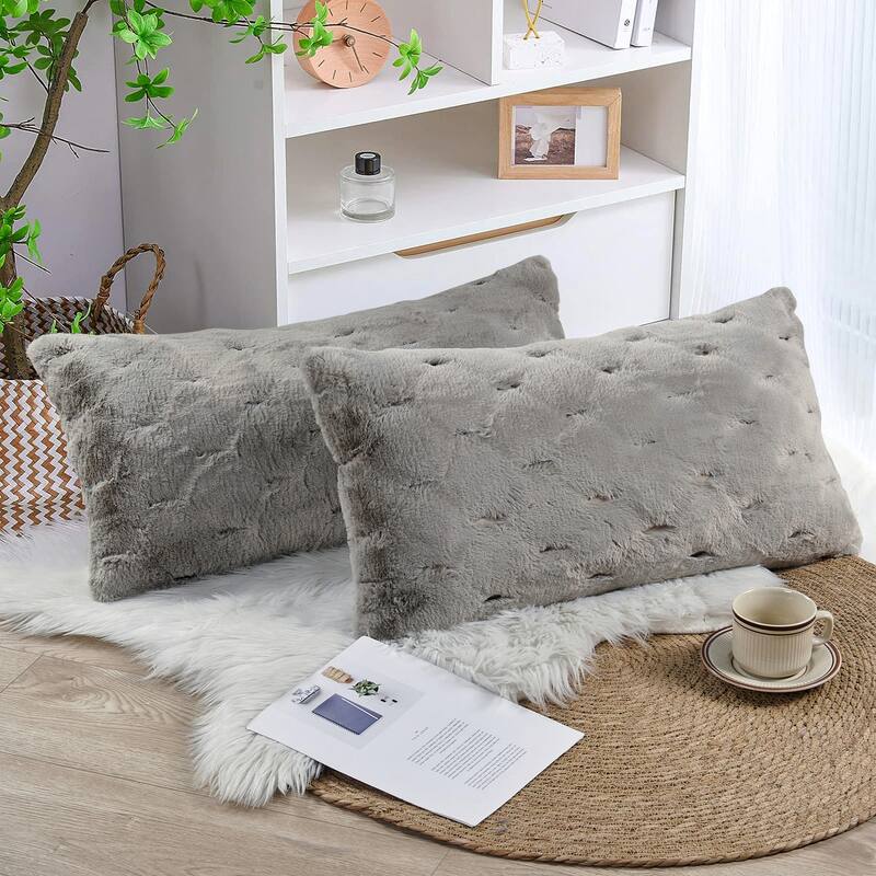 Serenta JacquardRabbit FauxFur Pillow Cover 2 Piece, NO INSERT