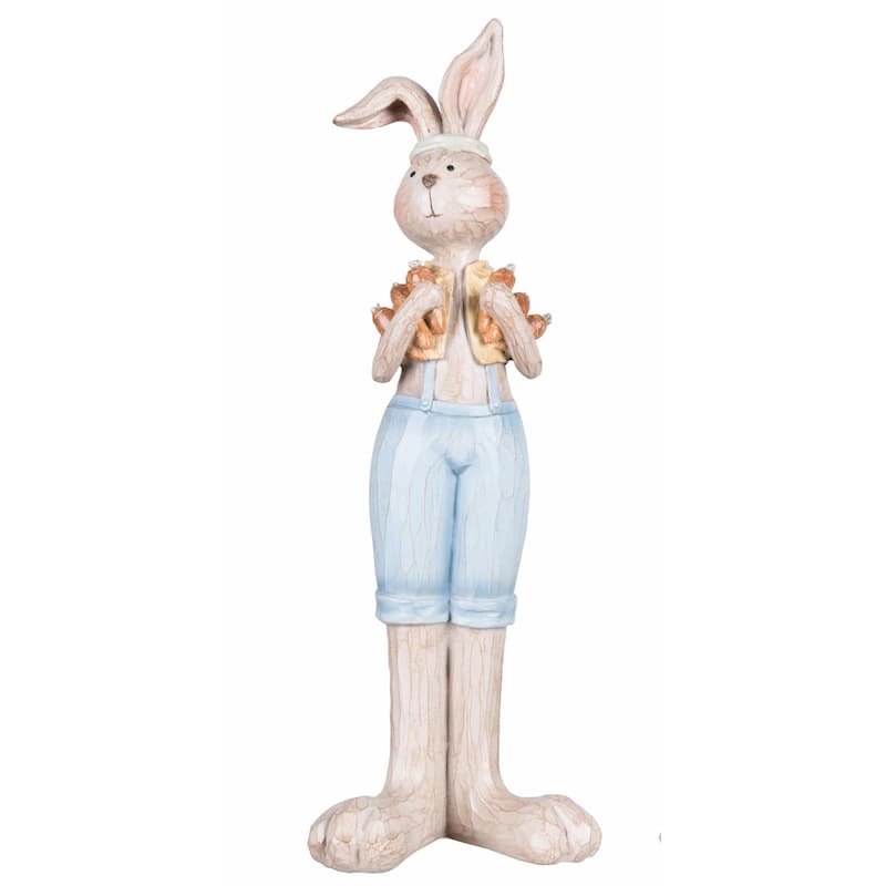 13.19" Standing Boy & Girl Easter Bunnies w/ Decorative Carrots Figure Figurine, Set of 2