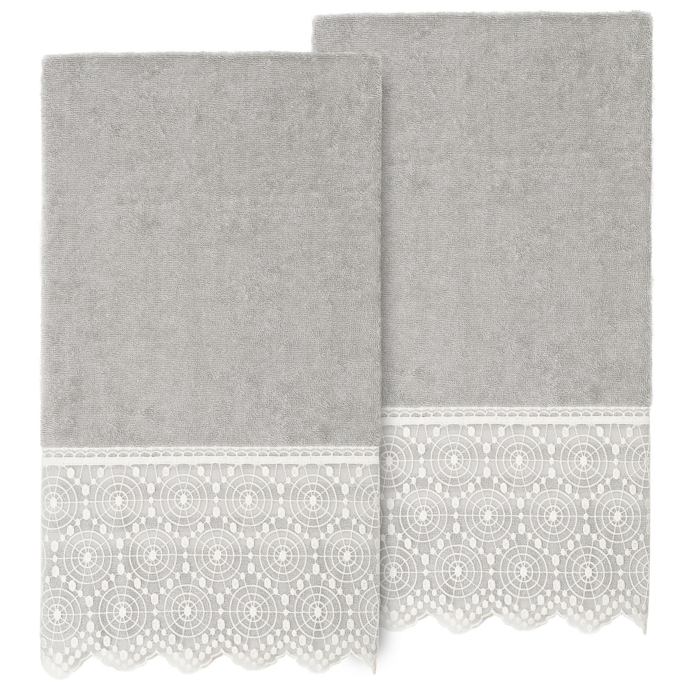 Authentic Hotel and Spa Turkish Cotton Arian 2PC Cream Lace Embellished Bath Towel Set