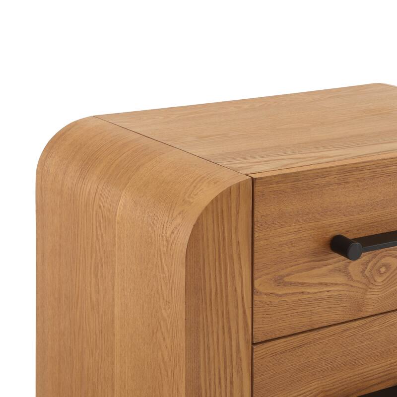 Christopher Knight Home - Mina Modern 2-Drawer Nightstand with Black Metal Handles