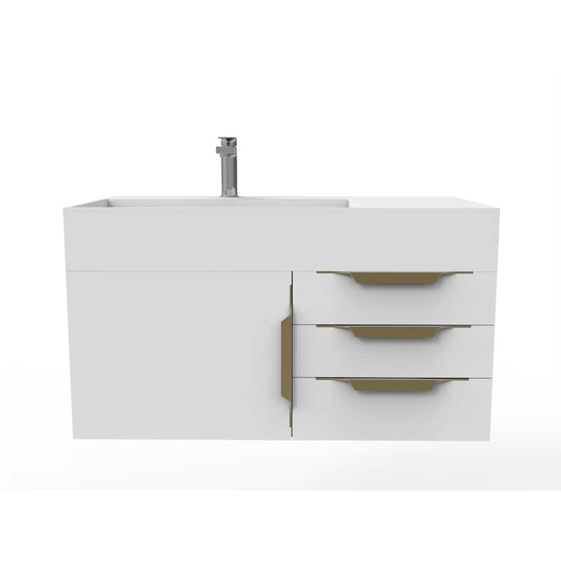 Amazon 36" Wall Mounted Bathroom Vanity Set w/ White Top - White - Gold Finish