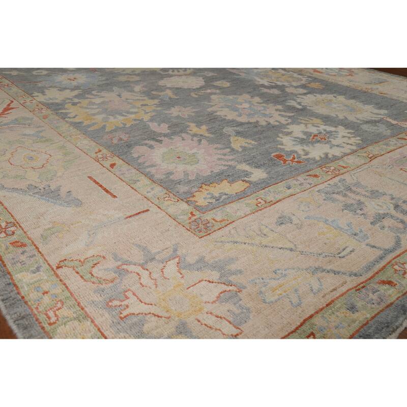 Hand Knotted Oriental 100% Wool Carpet Transitional All-Over Greys & Charcoal Oushak Area Rug - 9' 10'' X 8' 0''