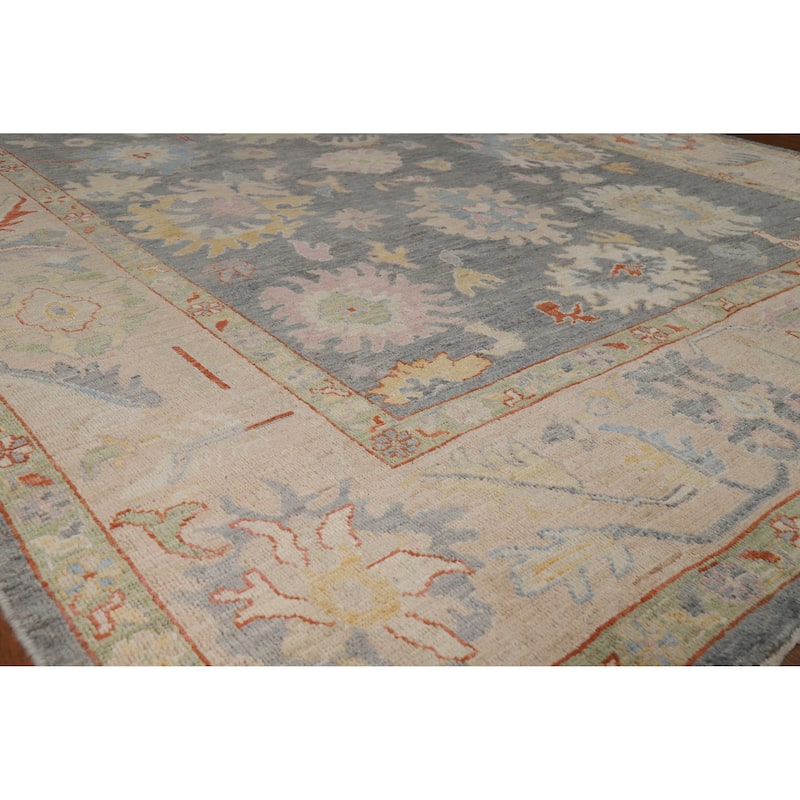 Oushak Turkish Area Rug Vegetable Dye Floral Handmade Wool Carpet - 8'0" x 9'10" - 8'0" x 9'10" - Grey