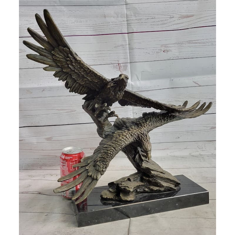 Two Eagles In Flight Bronze Metal Sculpture Statue Eagle Figure On Marble Base