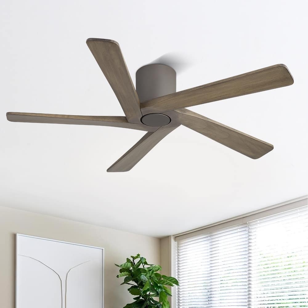 MLiAN 5 Solid Wood Blades Indoor Flush Mount Ceiling Fan with Remote