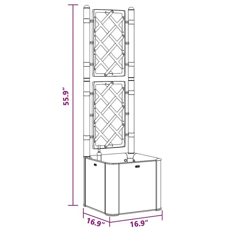 vidaXL Planter Trellis Raised Flower Bed Self Watering System Rattan Look - 16.9" x 16.9" x 55.9"/ 1