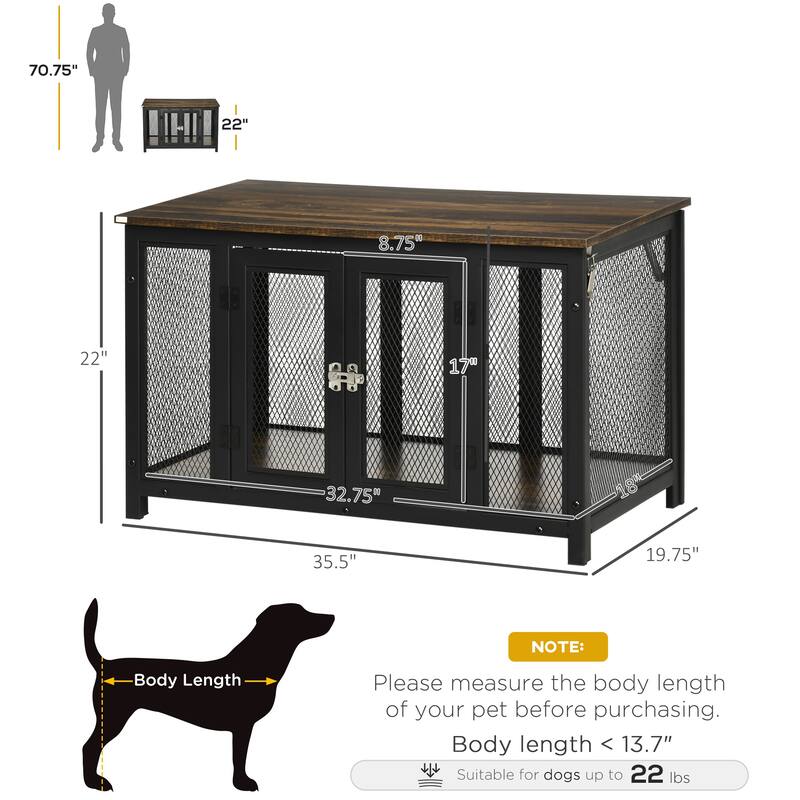 Brown and Midnight Black Dog Crate Side Table with Openable Top Spacious Interior and Heavy Duty Tabletop