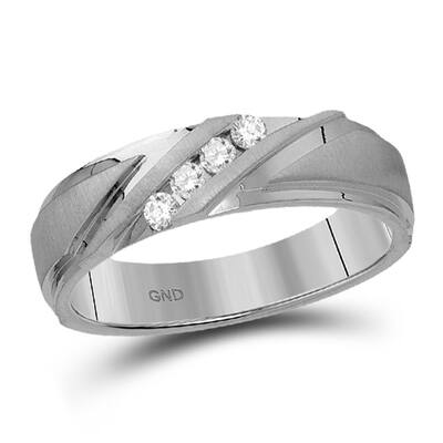 14k White Gold Mens Round Diamond Wedding Band Ring( 1/6 Cttw, G-H Color, I1-I2 Clarity)