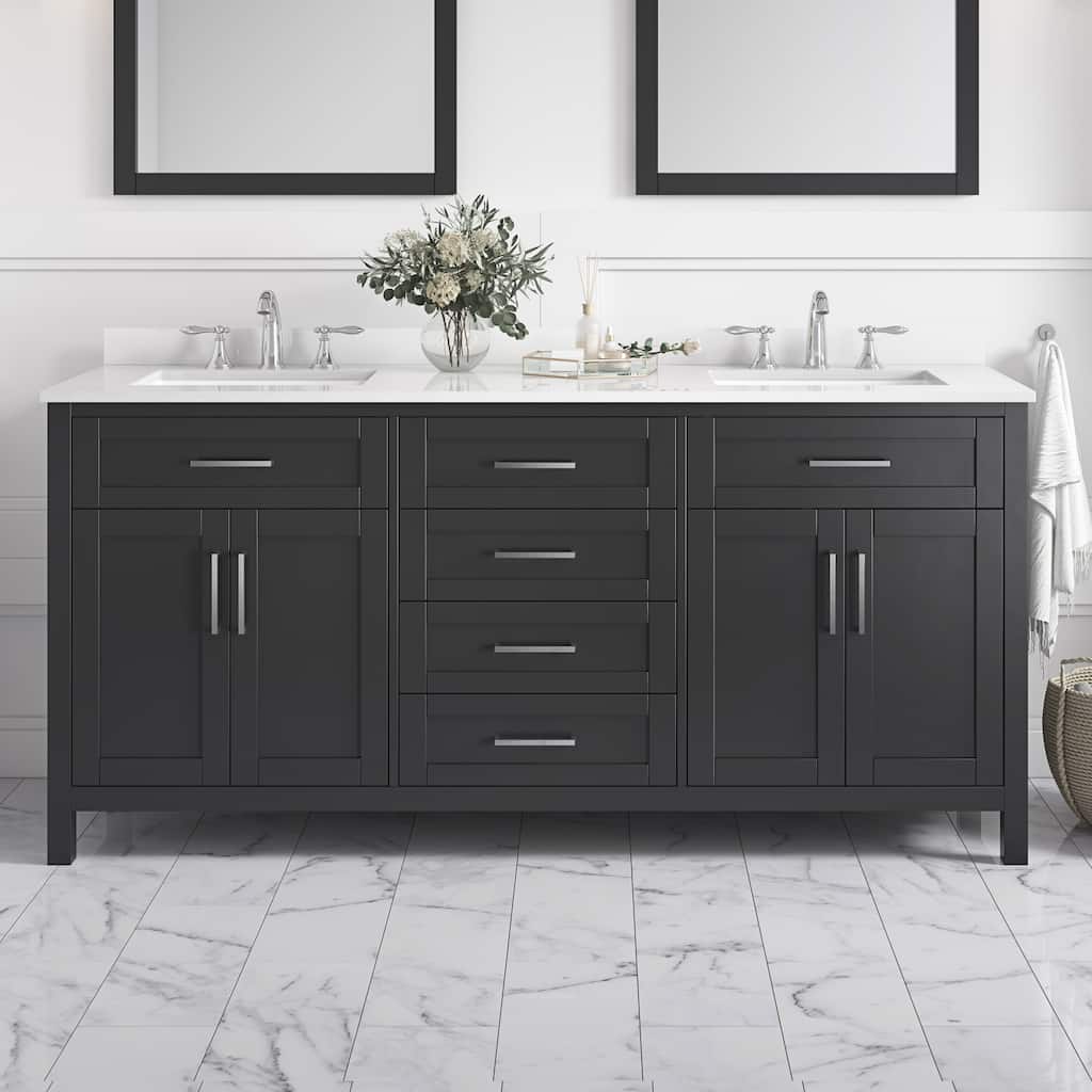 Tahoe 72 in. Vanity in Dark Espresso with White Cultured Marble Top and Mirror