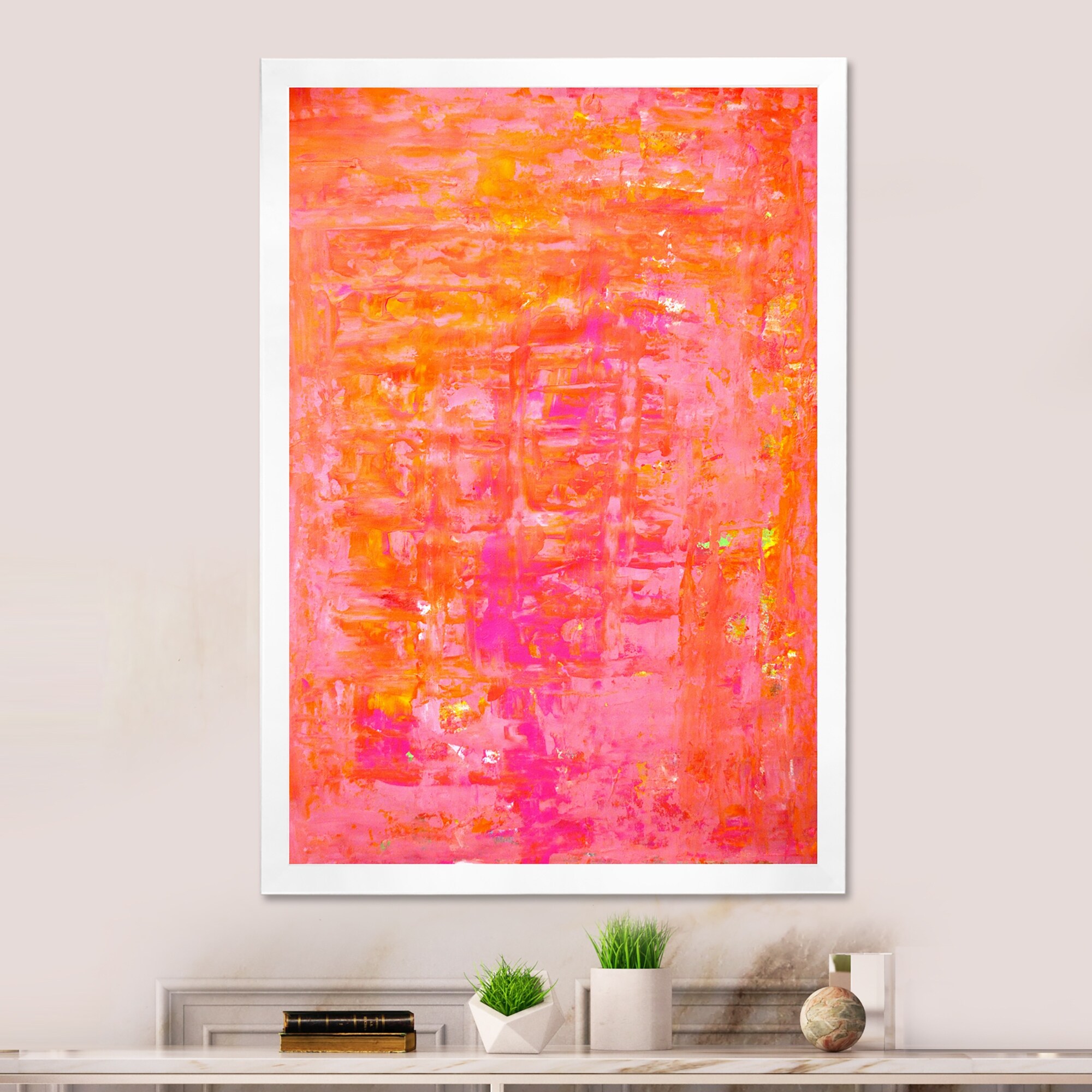 Designart Orange Meets Pink Modern Art Framed Wall Decor for Contemporary Spaces-image