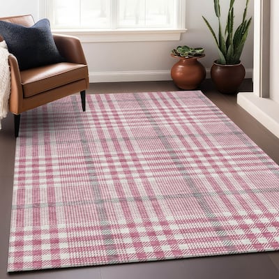 Machine Washable Indoor/ Outdoor Plaid Chantille Rug