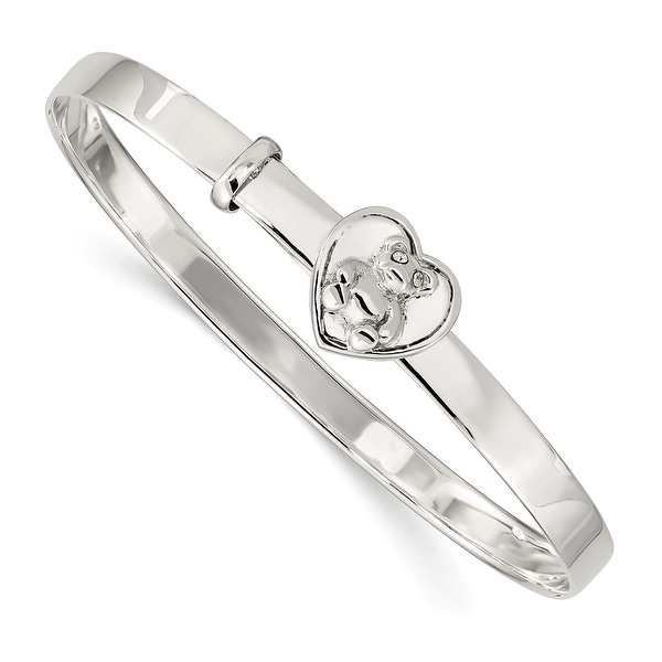 Sterling Silver Children's Cubic Zirconia Adjustable Bear/Heart 4mm Bangle by Versil. Opens flyout.