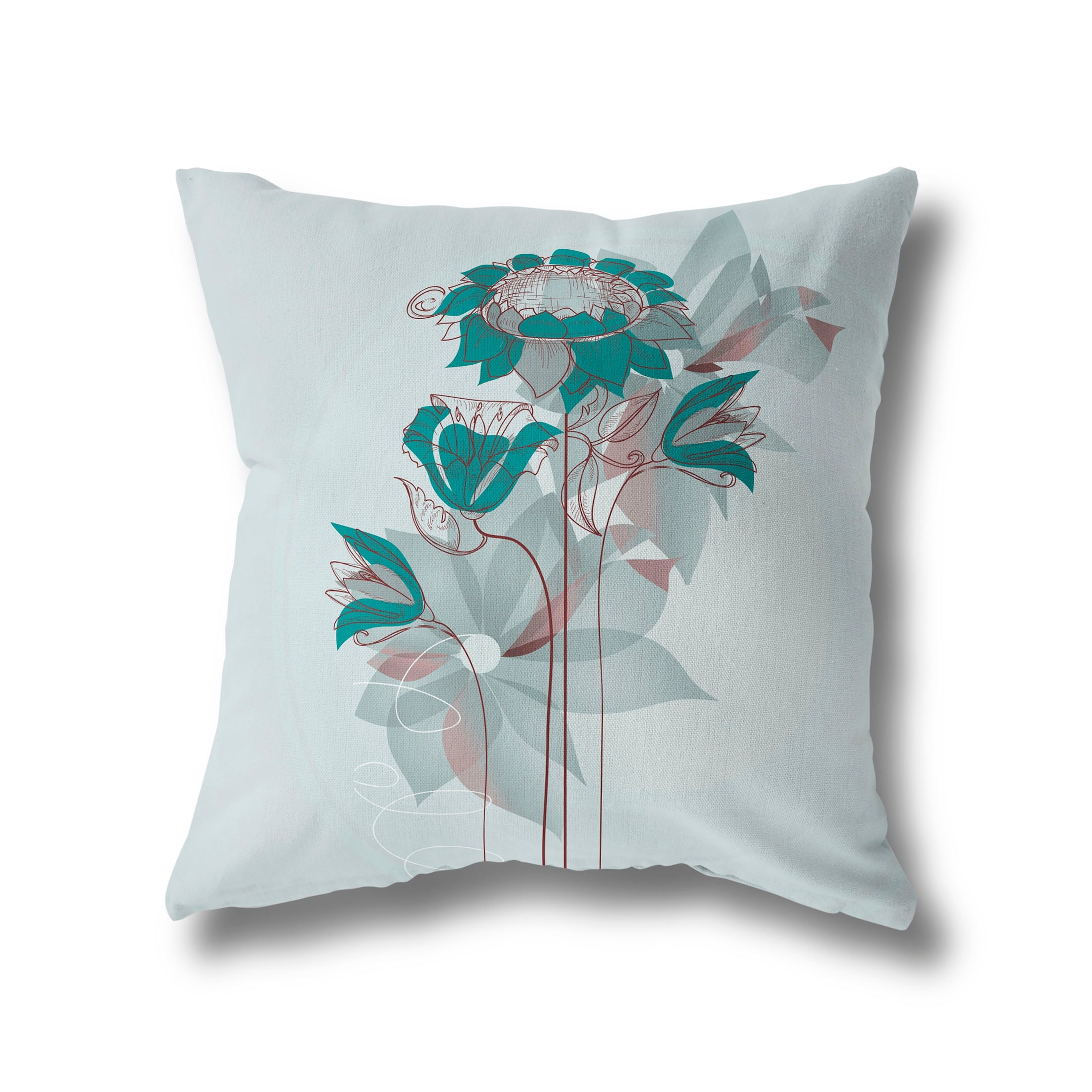 Flowers Line Art Broadcloth Pillow in Mint Green Lavender