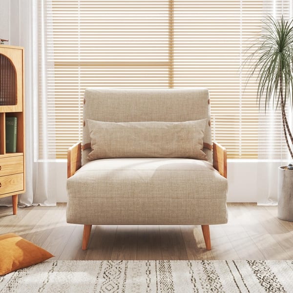 slide 2 of 12, JASIWAY Modern Upholstered Convertible Sofa Bed 27.1" - Beige-Linen