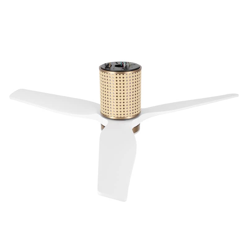 MLiAN 52 In. 3 Solid Wood Blades Flush Mount Ceiling Fan with Light Kit - 52"