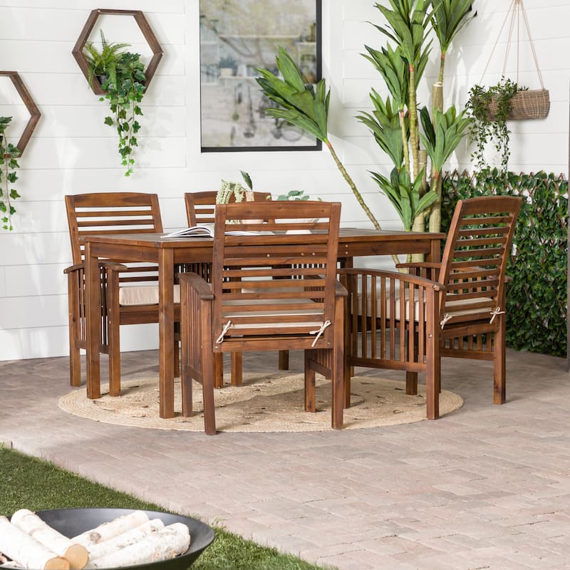 Walker Edison Surfside 5-piece Acacia Wood Outdoor Dining Set - 60 x 34 x 30h