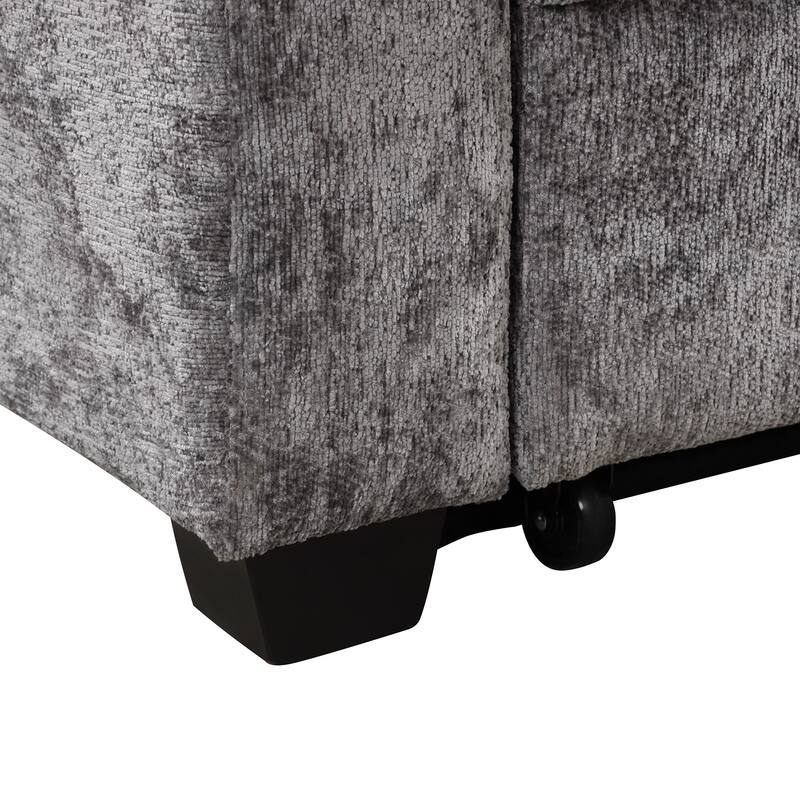 Chenille Convertible Loveseat Sofa Bed with Adjustable Backrest, USB Ports, and Cup Holders