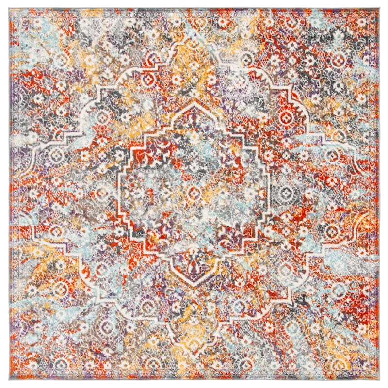 SAFAVIEH Madison Shirlee Vintage Boho Oriental Rug - 6'7" Square - Light Grey/Light Blue