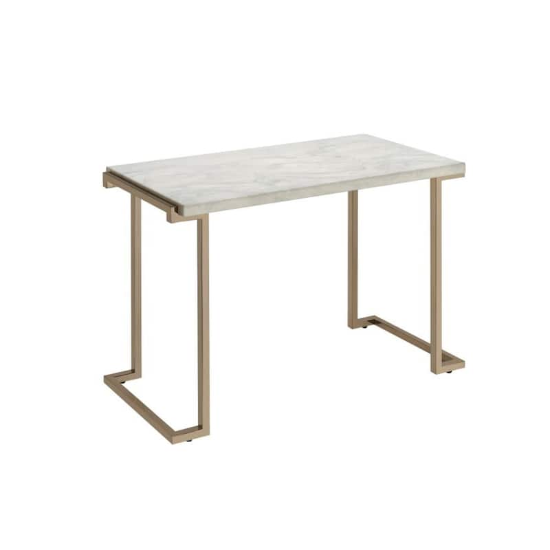 HomeRoots 44" White And Gold Faux Marble And Iron Coffee Table