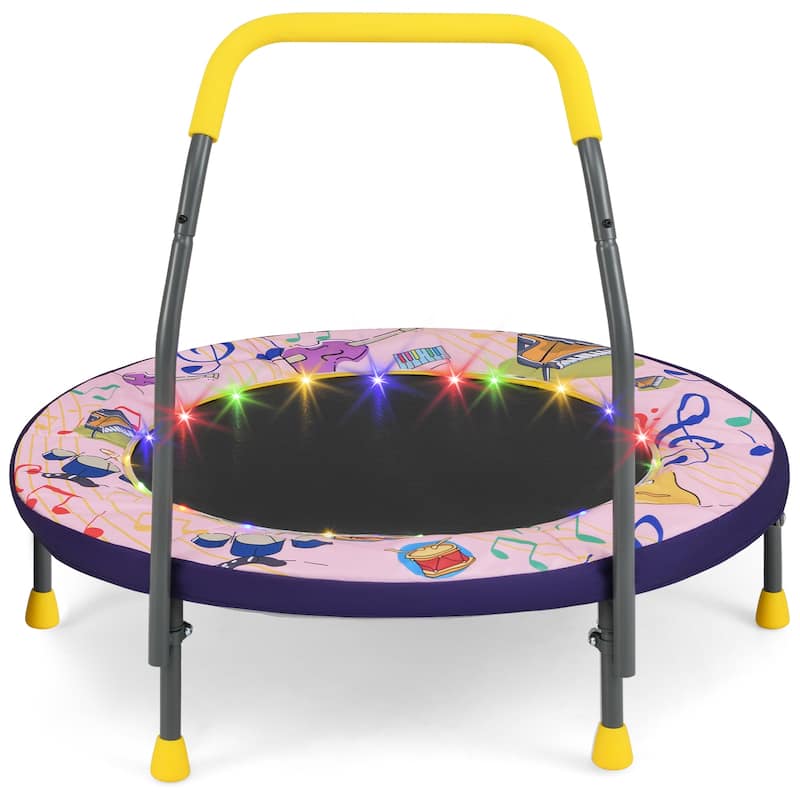 Gymax 36'' Foldable Kid Trampoline w/ 20 LED Lights Foam Handlebar